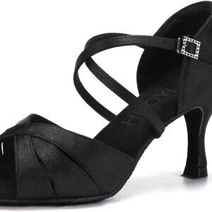 Women Latin Dance Shoes Microfiber Satin 3inch Heel Practice Performance